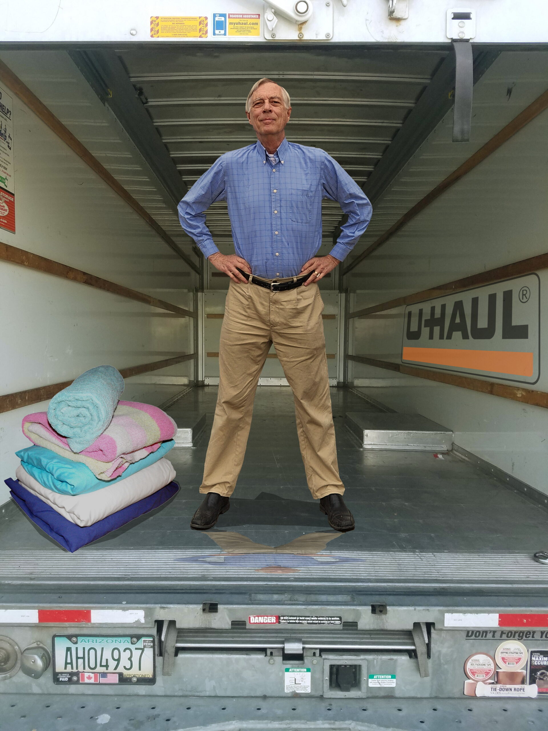 Roger Wagner standing in a U-Haul truck